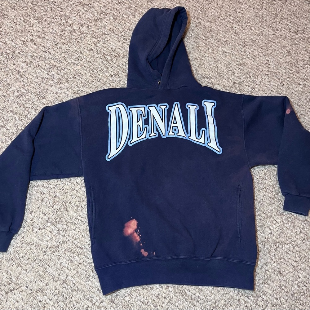 Vintage 90s Jerzees Super Sweats Denali Hoodie Navy Blue Distressed Large - Picture 11 of 13